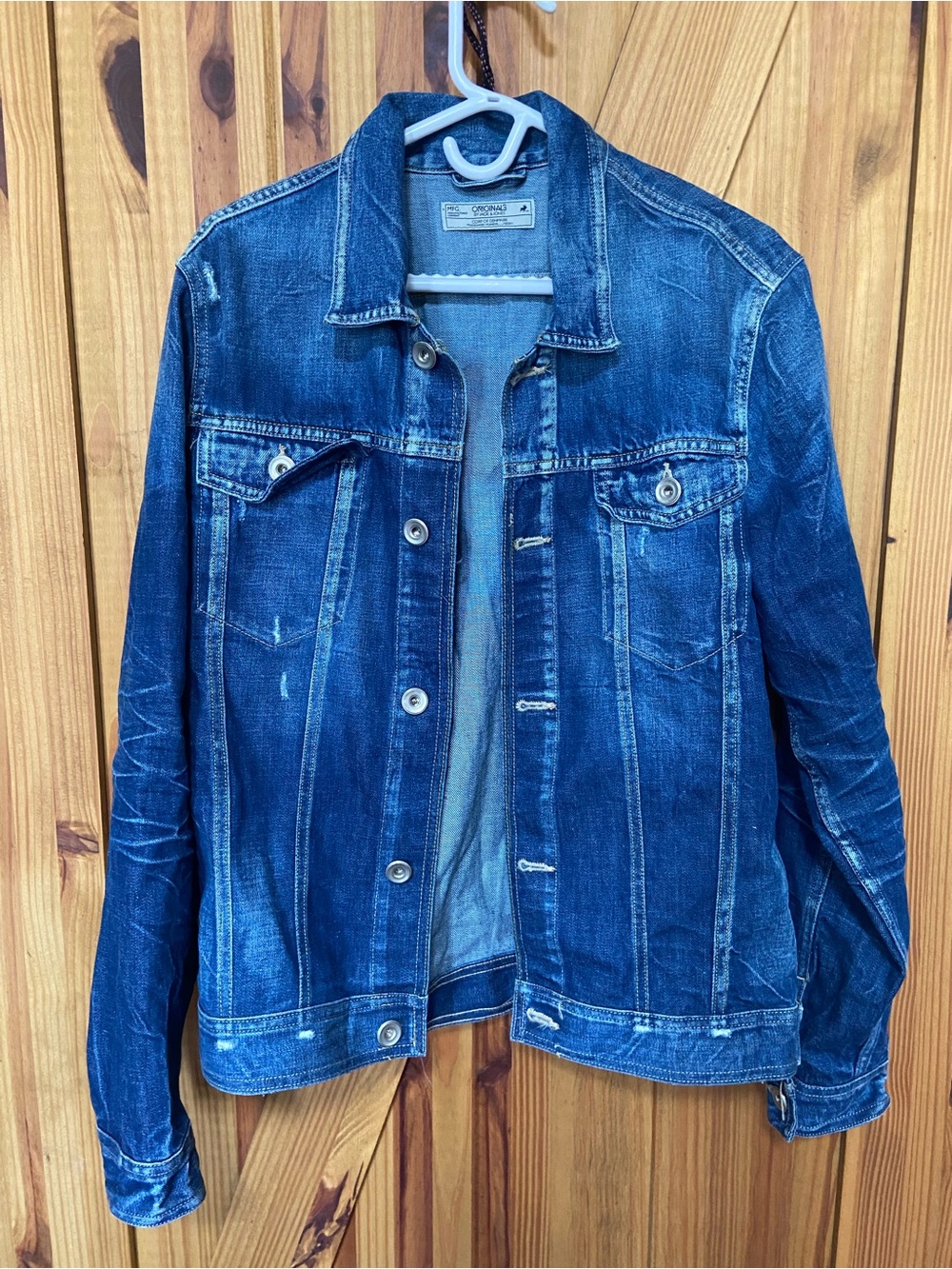 Jack & Jones Men's Distressed Denim Jacket - Blue size S-M front buttons